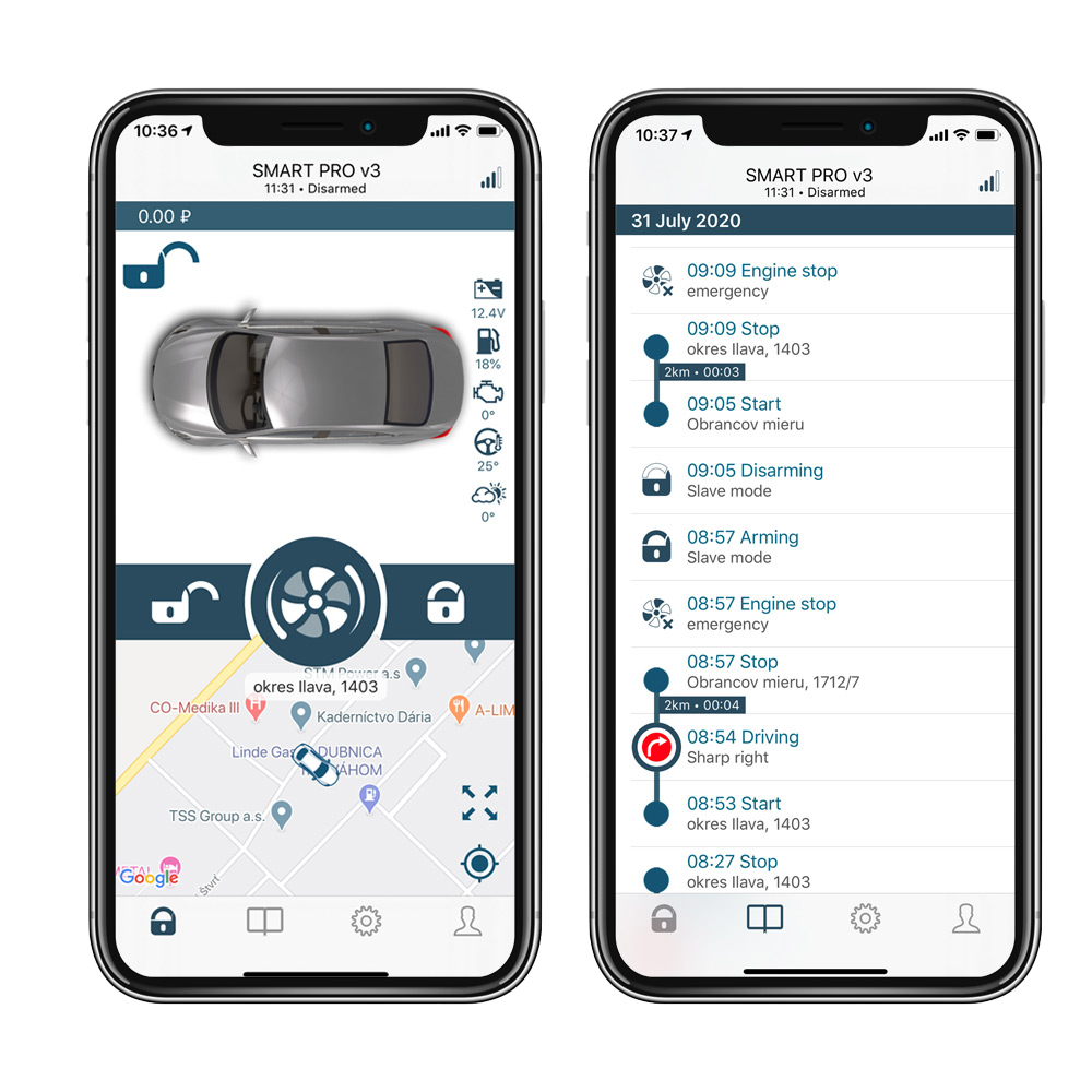 Mobilní aplikace Pandora pro dálkový start