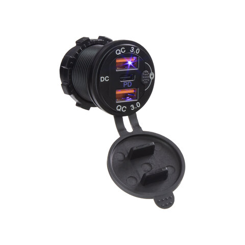 2x nabíječka USB QC3.0 + USB-C, voděodolná, hliníková do panelu 34724B