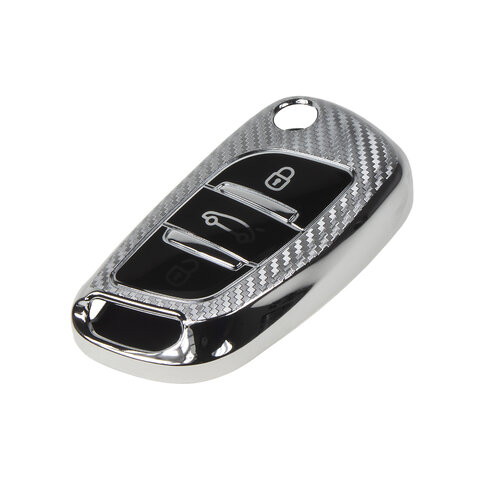 TPU obal pro klíč Peugeot/Citroën, 3-tlačítkový, carbon silver 484pg118cs