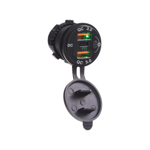 2x nabíječka USB QC3.0 + USB-C, voděodolná, hliníková do panelu 34724G