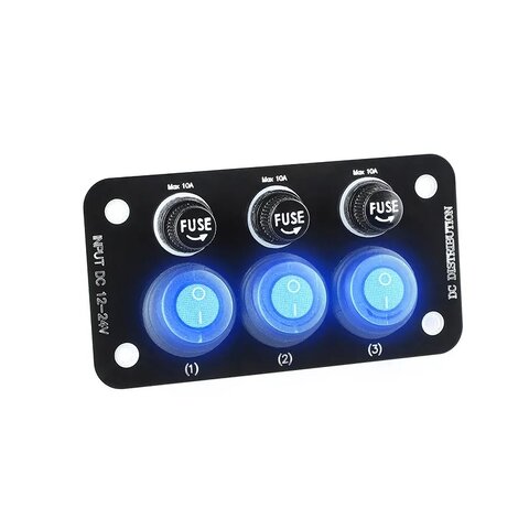 Panel s 3x spínači + 3x pojistky, 12/24V 47177