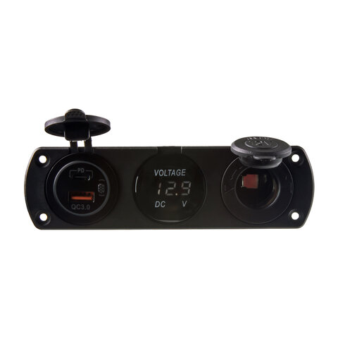 Trojitá zásuvka do panelu CL, Voltmetr, 2x USB nabíječka QC3.0/PD 34695.2