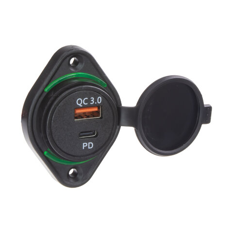 USB QC3.0 + USB-C zásuvka 12/24V, montáž na povrch 34659G