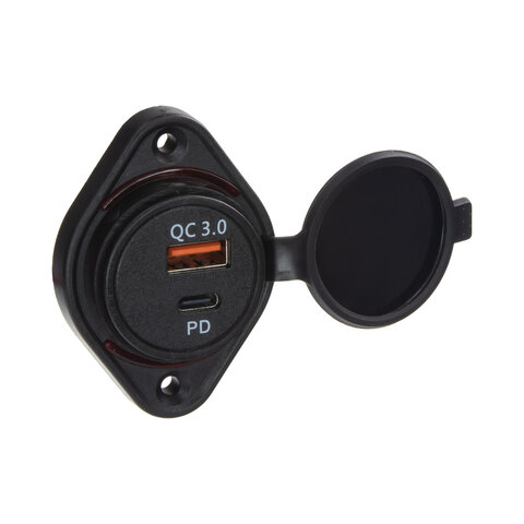 USB QC3.0 + USB-C zásuvka 12/24V, montáž na povrch 34659R