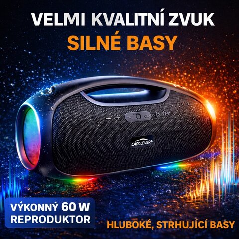 CARCLEVER bezdrátový Bluetooth reproduktor, voděodolný IPX6, USB, AUX, MIC, RGB BTS03