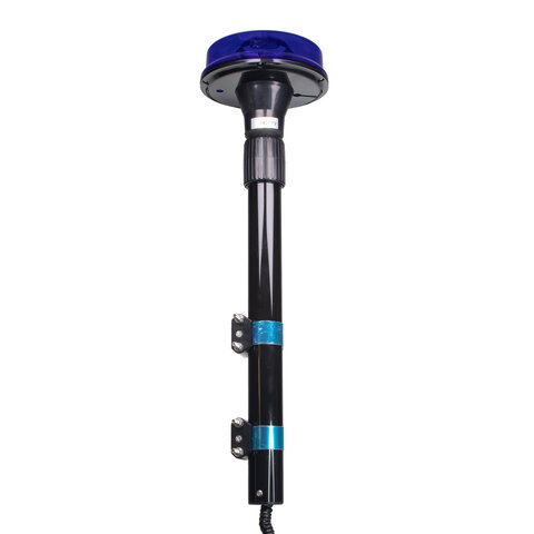 LED maják, 12V, 6 x 1W modrý s teleskopickou tyčí na motocykl wl154ttblue