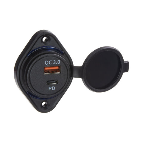USB QC3.0 + USB-C zásuvka 12/24V, montáž na povrch 34659B