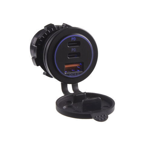 USB QC3.0 + 2xUSB-C zásuvka 12/24V 34720