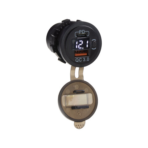 USB nabíječka QC3.0 + USB-C, digitální voltmetr do panelu 34574W