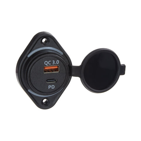 USB QC3.0 + USB-C zásuvka 12/24V, montáž na povrch 34659W