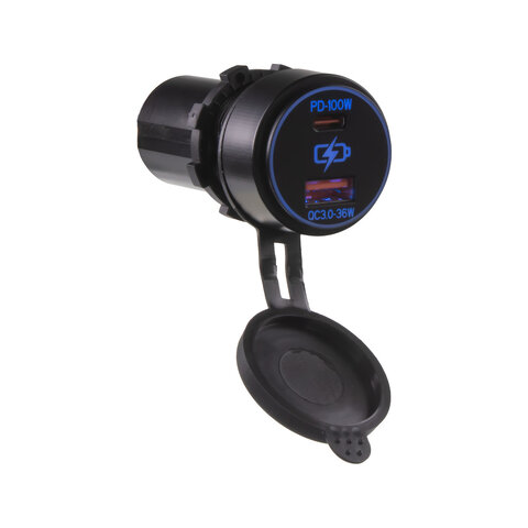 USB QC3.0 + USB-C 100W/20V zásuvka 12/24V 34681