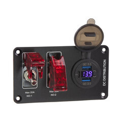 Panel s 2x spínači + 2xUSB, 1xUSB-C + voltmetr 12V 47182