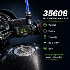 Digitální teploměr, hodiny a voltmetr na motocykl 35608