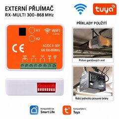 Univerzální 2-kanálový WiFi/RF přijímač 300–868 MHz pro vrata a brány, Tuya/SmartLife se631
