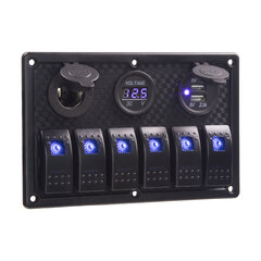 Panel s 6x spínači Rocker, voltmetr, CL + USB zásuvka, 12/24V 47159