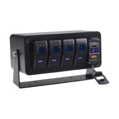Panel s 4x spínači Rocker, voltmetr + USB/USB-C zásuvka, 12/24V 47175