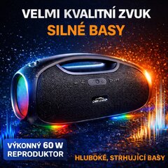 CARCLEVER bezdrátový Bluetooth reproduktor, voděodolný IPX6, USB, AUX, MIC, RGB BTS03