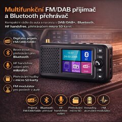 Multifunkční FM + DAB přijímač / Bluetooth HF + přehrávač / micro SD / FM modulátor / akumulátor dab-06b