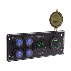 Panel s 4x spínači + USB-C/USB-A + Voltmetr, 12/24V 47187
