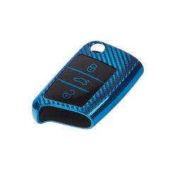 TPU obal pro klíč Škoda, VW, Seat, carbon modrý 484vw122cb