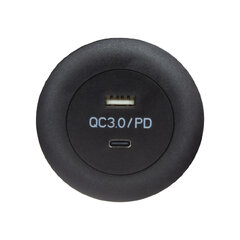 USB QC3.0 + USB-C zásuvka, montáž do nábytku 34726