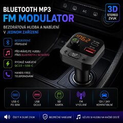 Bluetooth/MP3/FM modulátor bezdrátový s SD portem do CL s 3D stereo, USB-C / USB QC3.0 80559QC