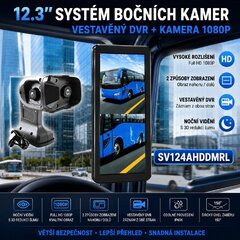 AHD kamerový set s monitorem 12,3", dvojitá kamera na rameni, DVR, levá strana sv124AHDMRL