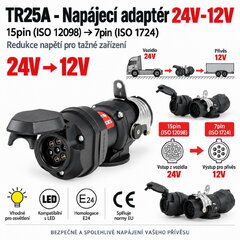 Napájecí adaptér 24V-12V 15pin(ISO12098) - 7pin TR25A