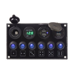 Panel s 6x spínači + 4x USB PD/Voltmetr/CL zásuvka, 12/24V 47185